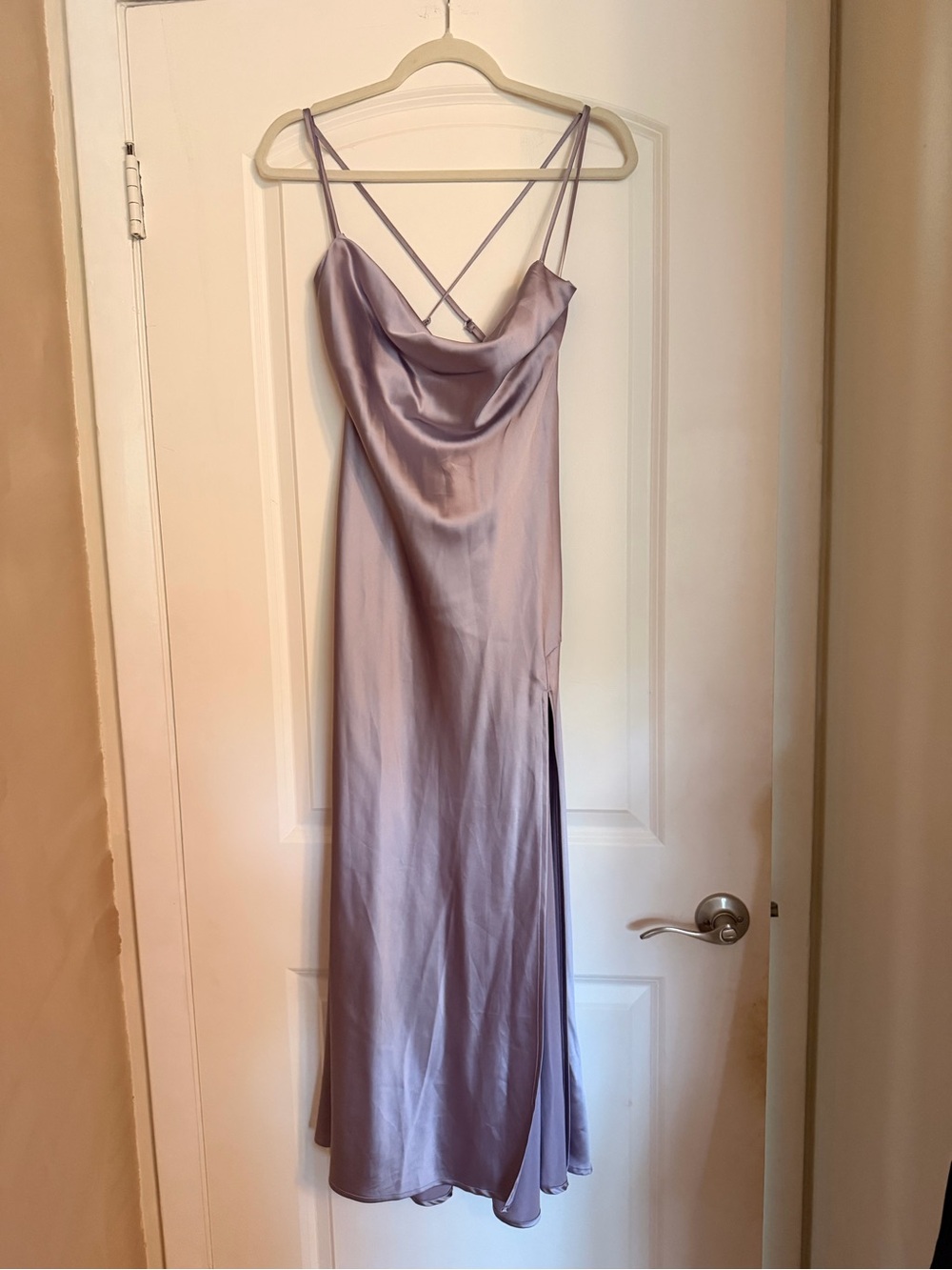 12th Tribe Lavender Satin Cowl Slip Maxi Dress with Side Slit
